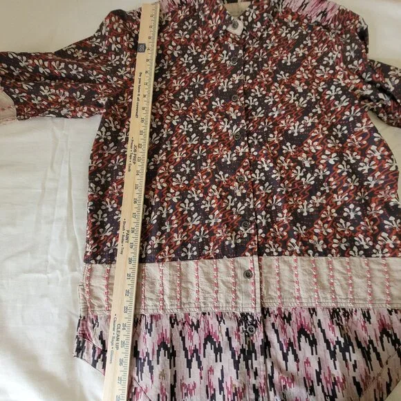 Patchwork BoHo Womens Pink Red Blue Territory Ahead Shirt Long Length Size M - Picture 14 of 15